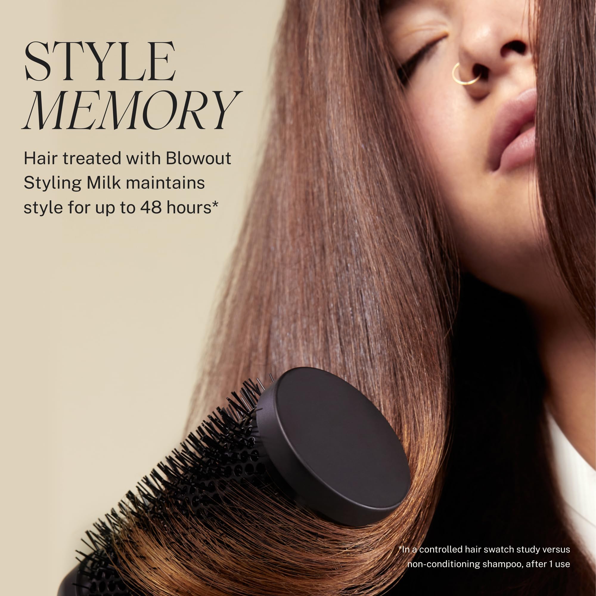 Protección de calor con JVN Complete Blowout Milk y péptidos iónicos para el cabello.