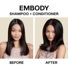 JVN Embody shampoo close-up with rich lather for gentle cleansing.