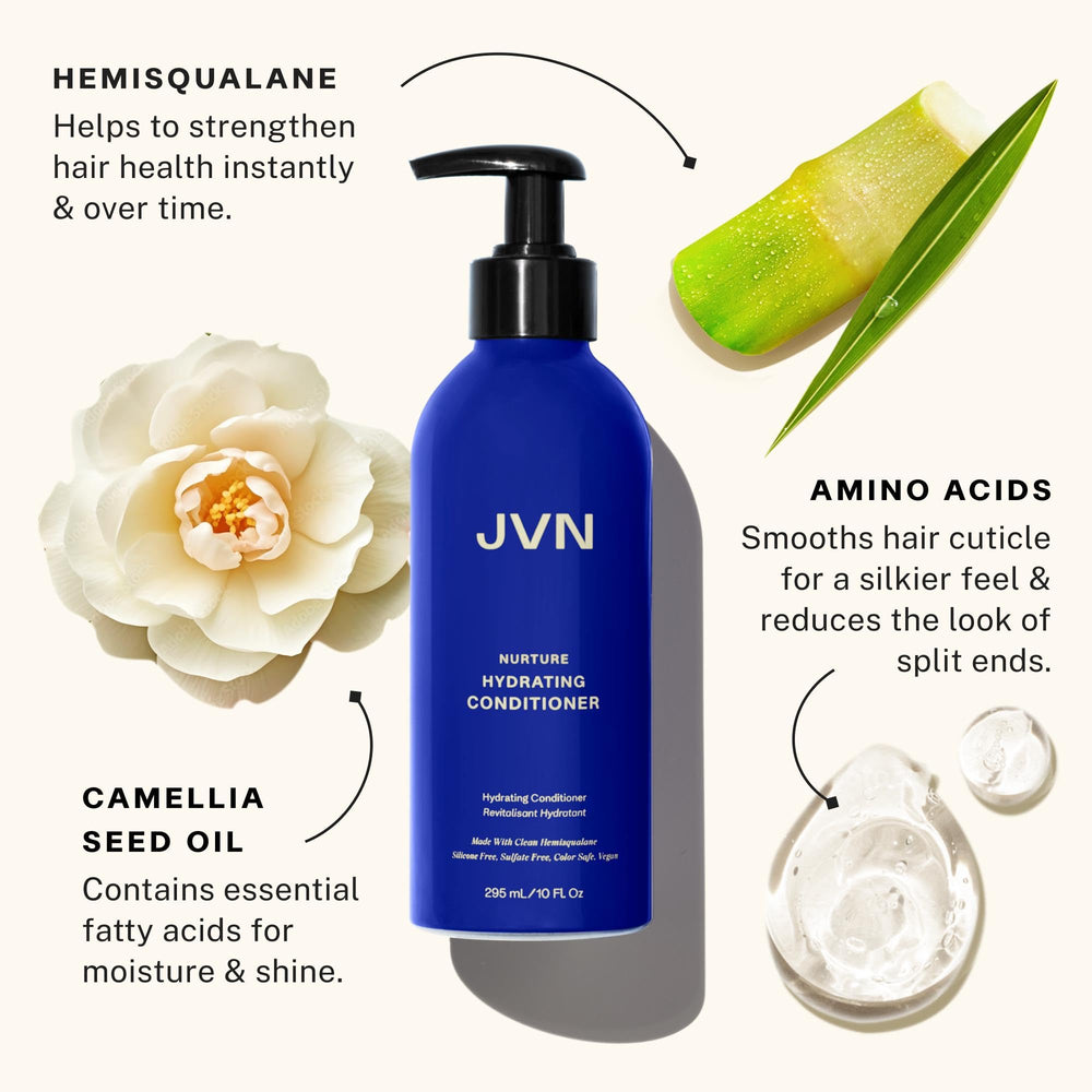 JVN Nurture bottle back label highlights color-safe, non-toxic formula.