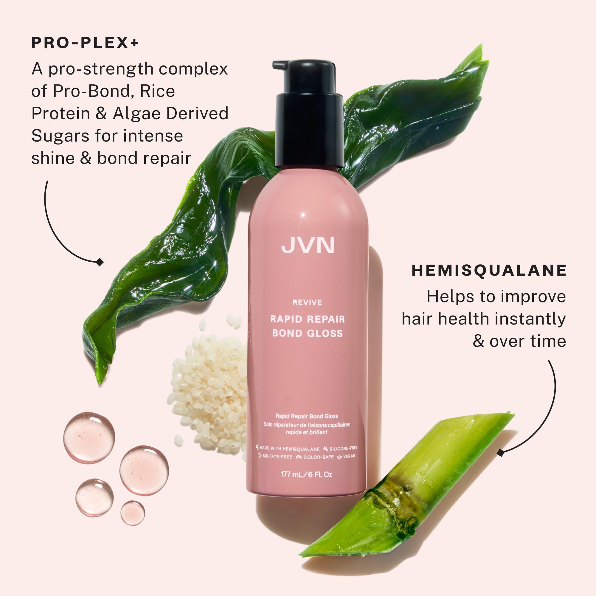 JVN Revive Bond Gloss – texture lisse et éclat immédiat après utilisation.