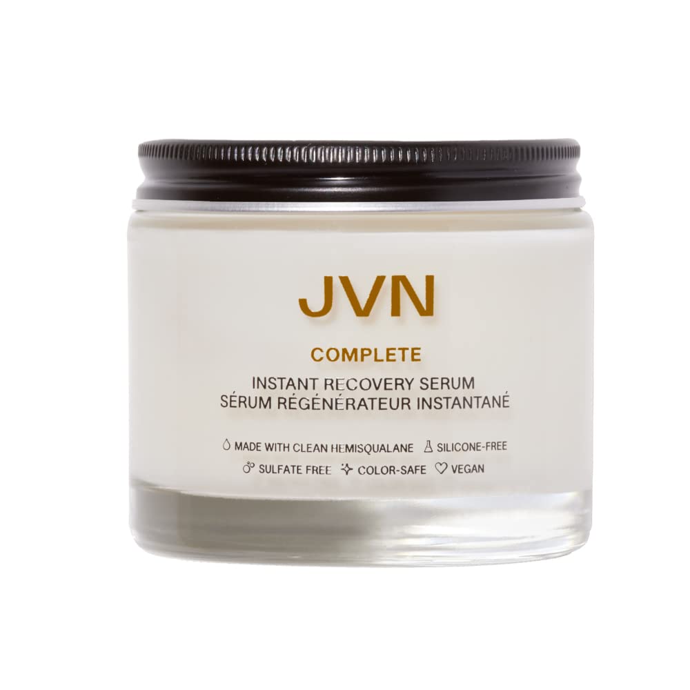 Sérum JVN: bouteille, protection thermique et brillance naturelle.