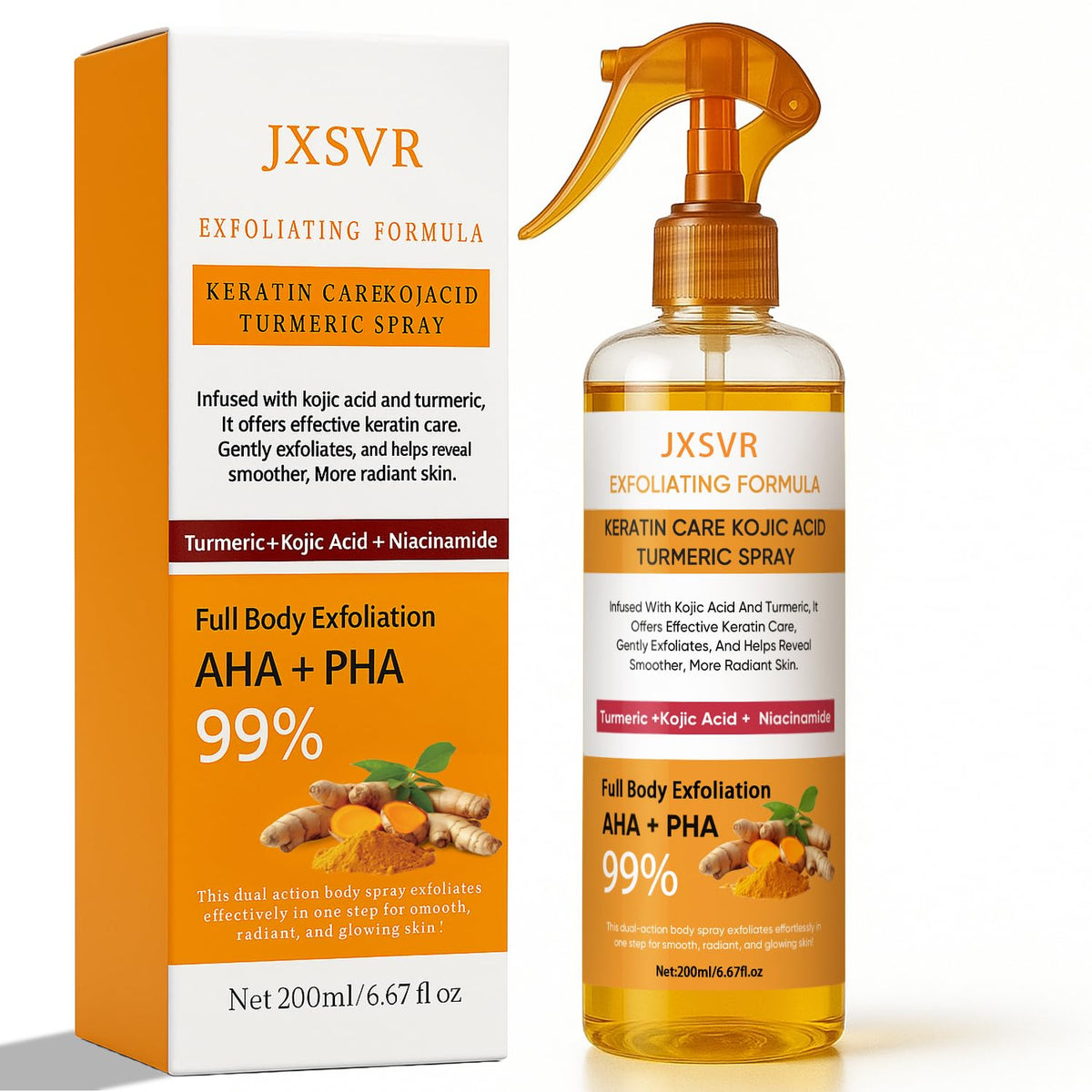 Soin JXSVR Body Keratin Curcuma — brume spray hydratante et rafraîchissante.