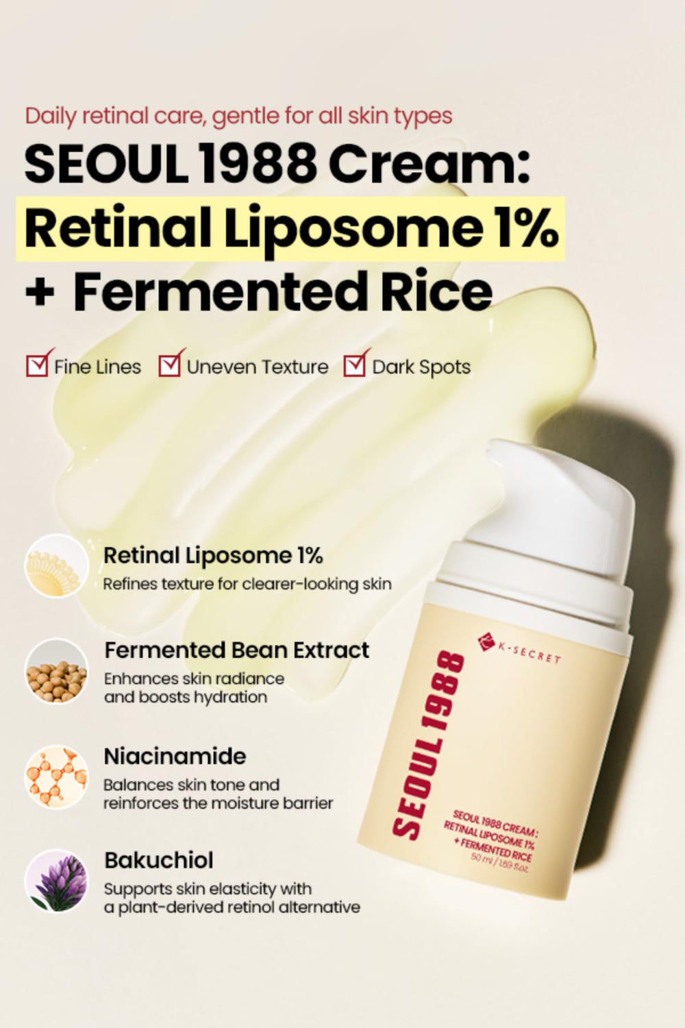 Textura suave de la crema retinal para aplicar en rostro y cuello
