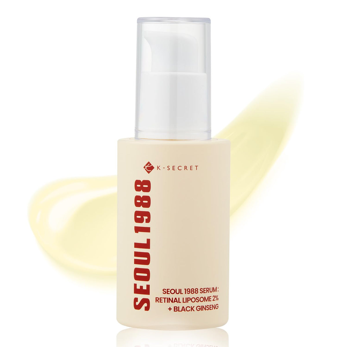 Sérum K-SECRET SEOUL 1988 dans une bouteille, pour lisser les textures du visage.