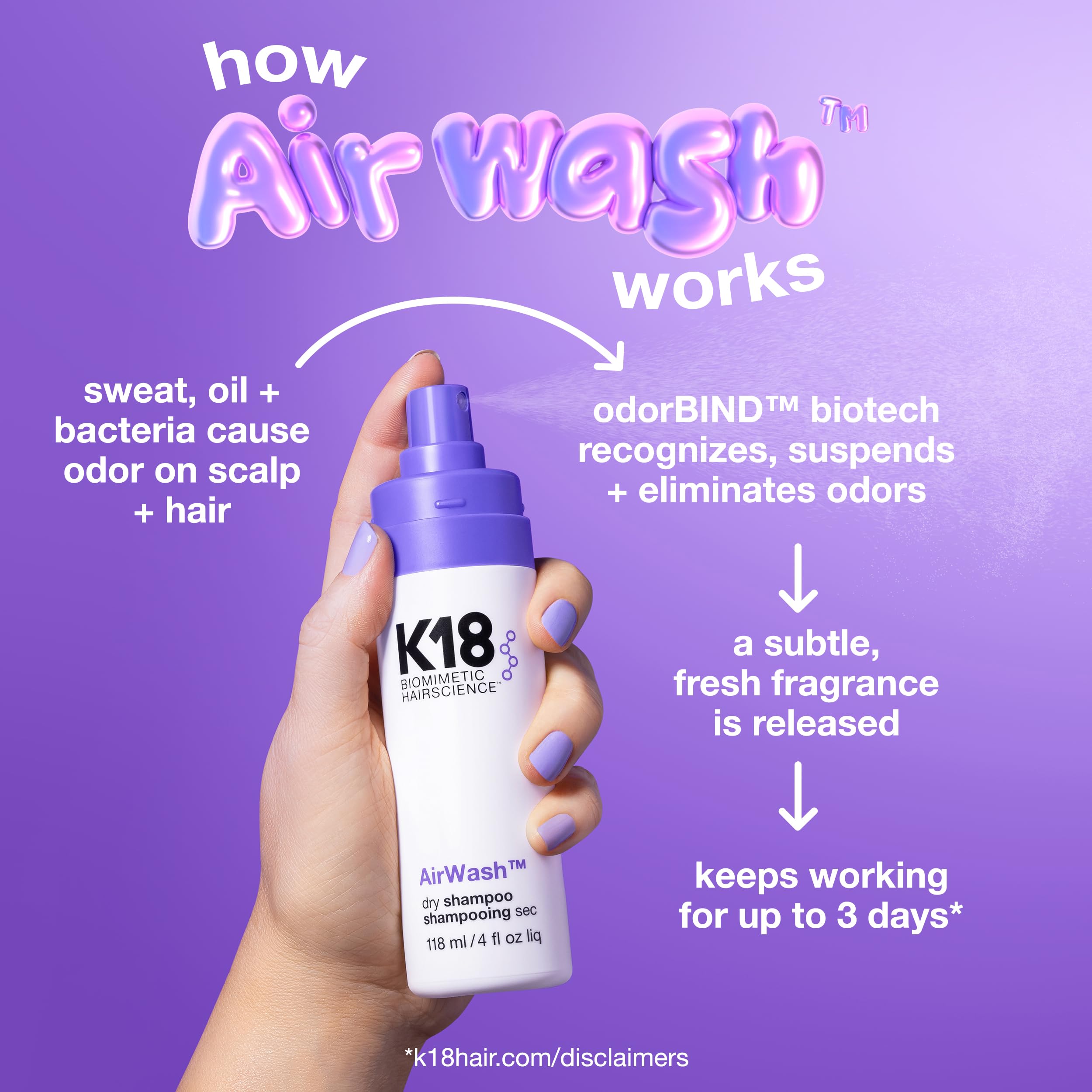 Uso diario de K18 AirWash Champú en Seco para cabello ligero