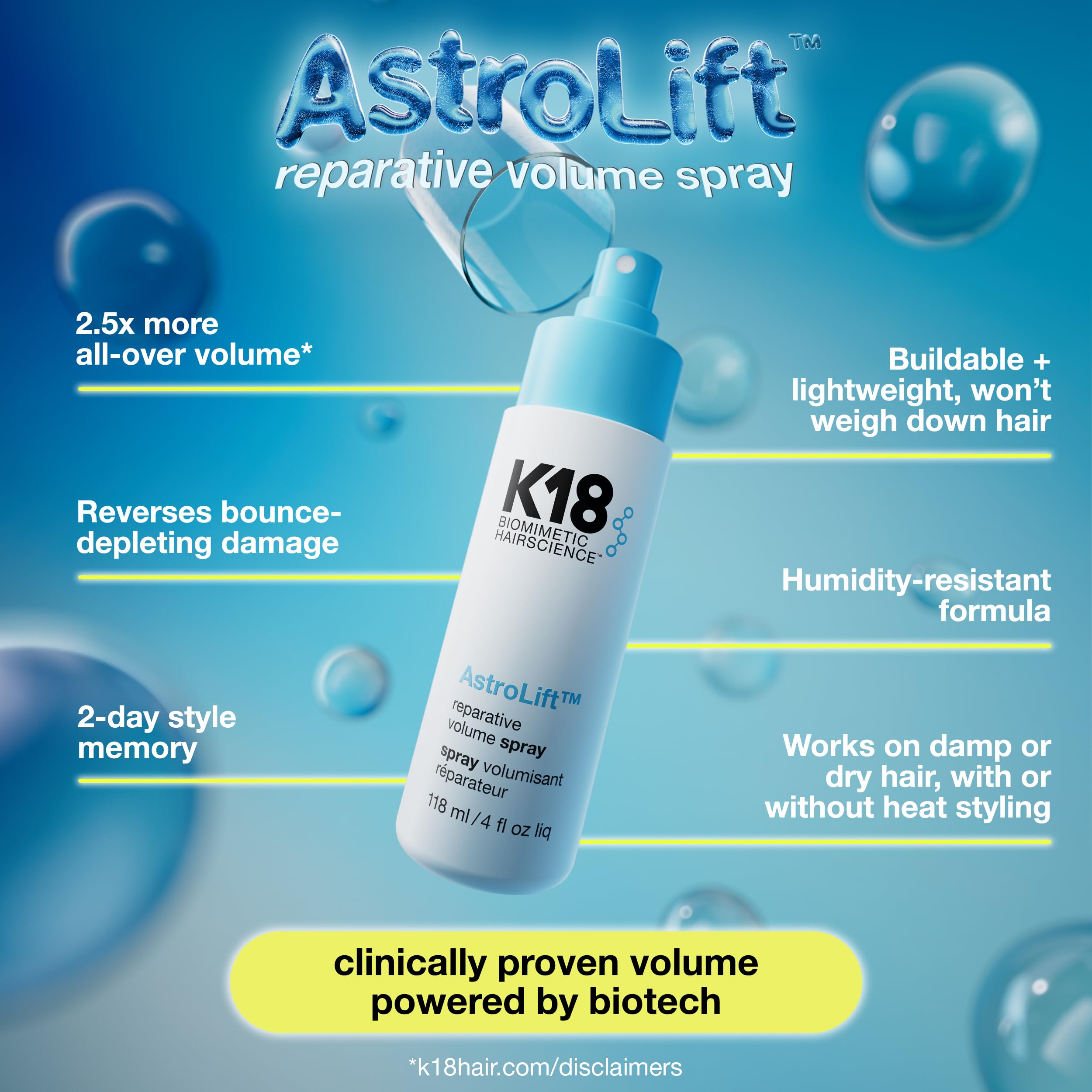 Texture légère K18 AstroLift qui n’alourdit pas les cheveux.