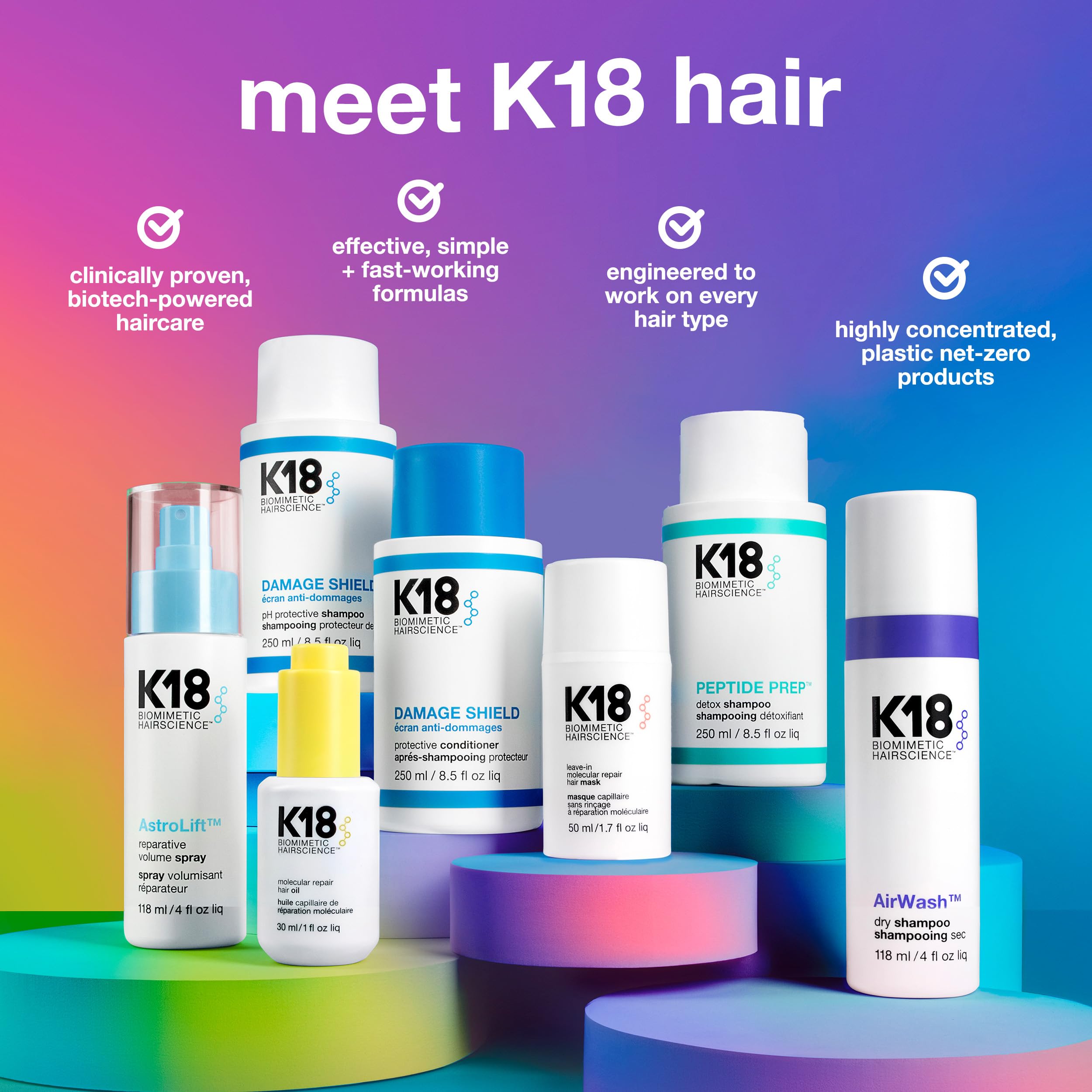 Utilisation quotidienne avec K18 AstroLift pour cheveux plus volumineux et dynamiques.