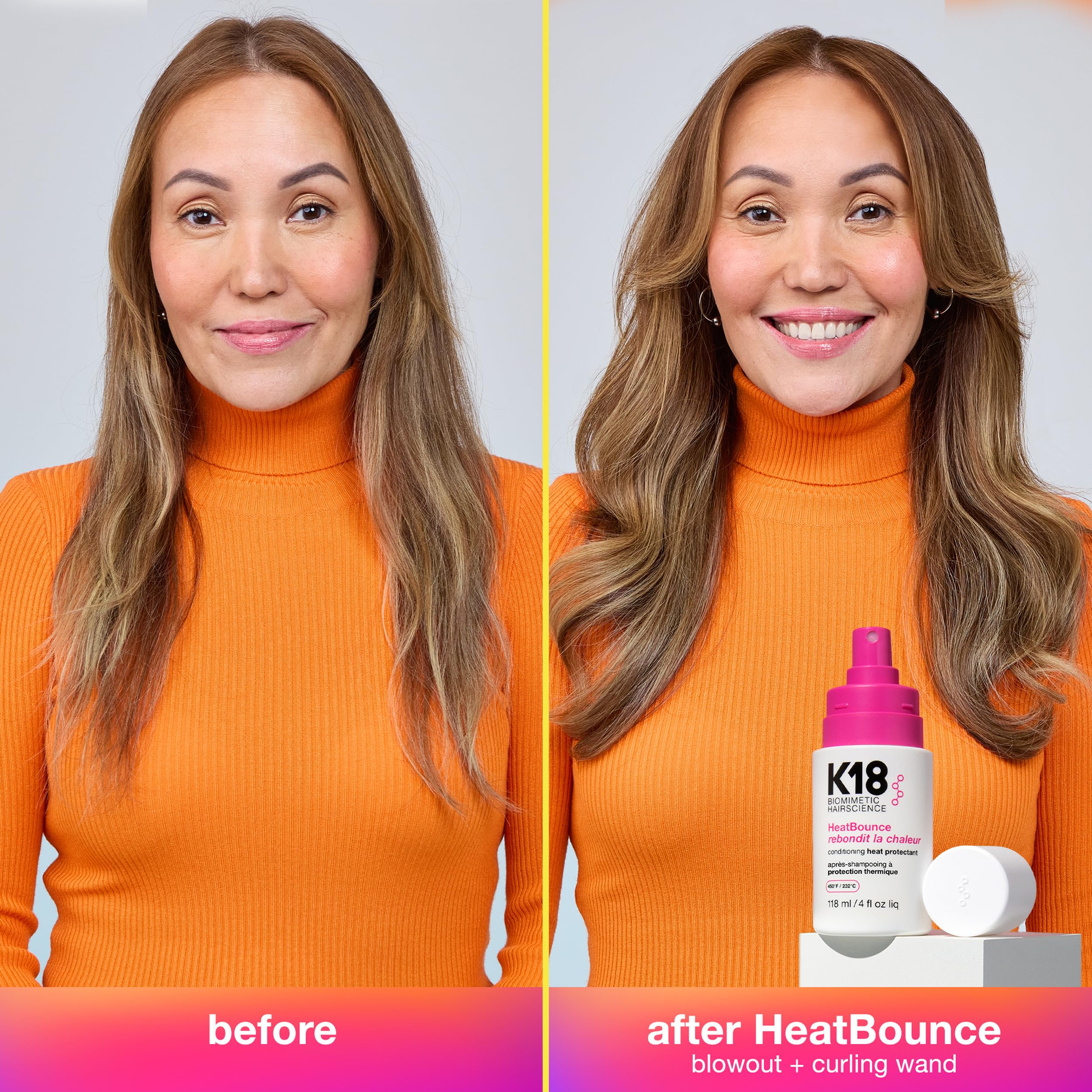 K18 HeatBounce cabello brillante: suaviza y aporta un acabado liso.