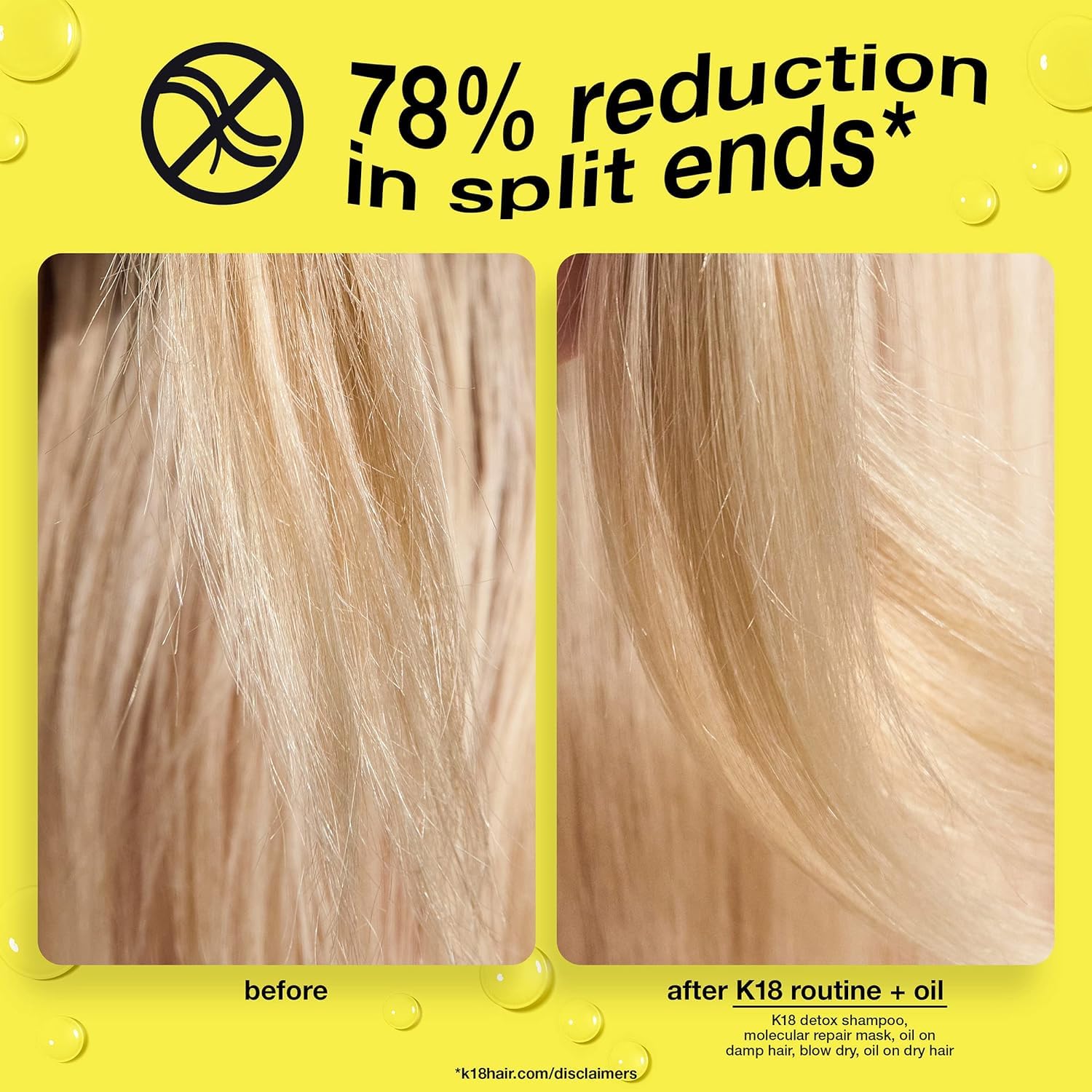 K18 Huile brillance couleur des cheveux, éclat et dimension des teintes.