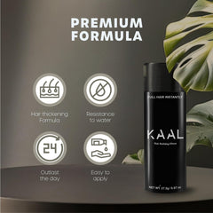 Fibras capilares KAAL, cobertura-natural, cabello visible y uniforme.