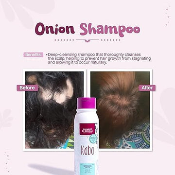 Kaba Champú de Cebolla sobre cabello mojado limpia el cuero cabelludo.