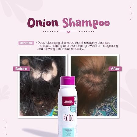 Kaba Champú de Cebolla sobre cabello mojado limpia el cuero cabelludo.