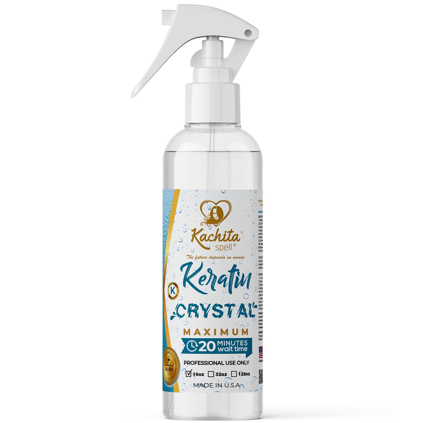 Kachita Spell Keratin Crystal, botella-atomizador para aplicación uniforme y cobertura suave.