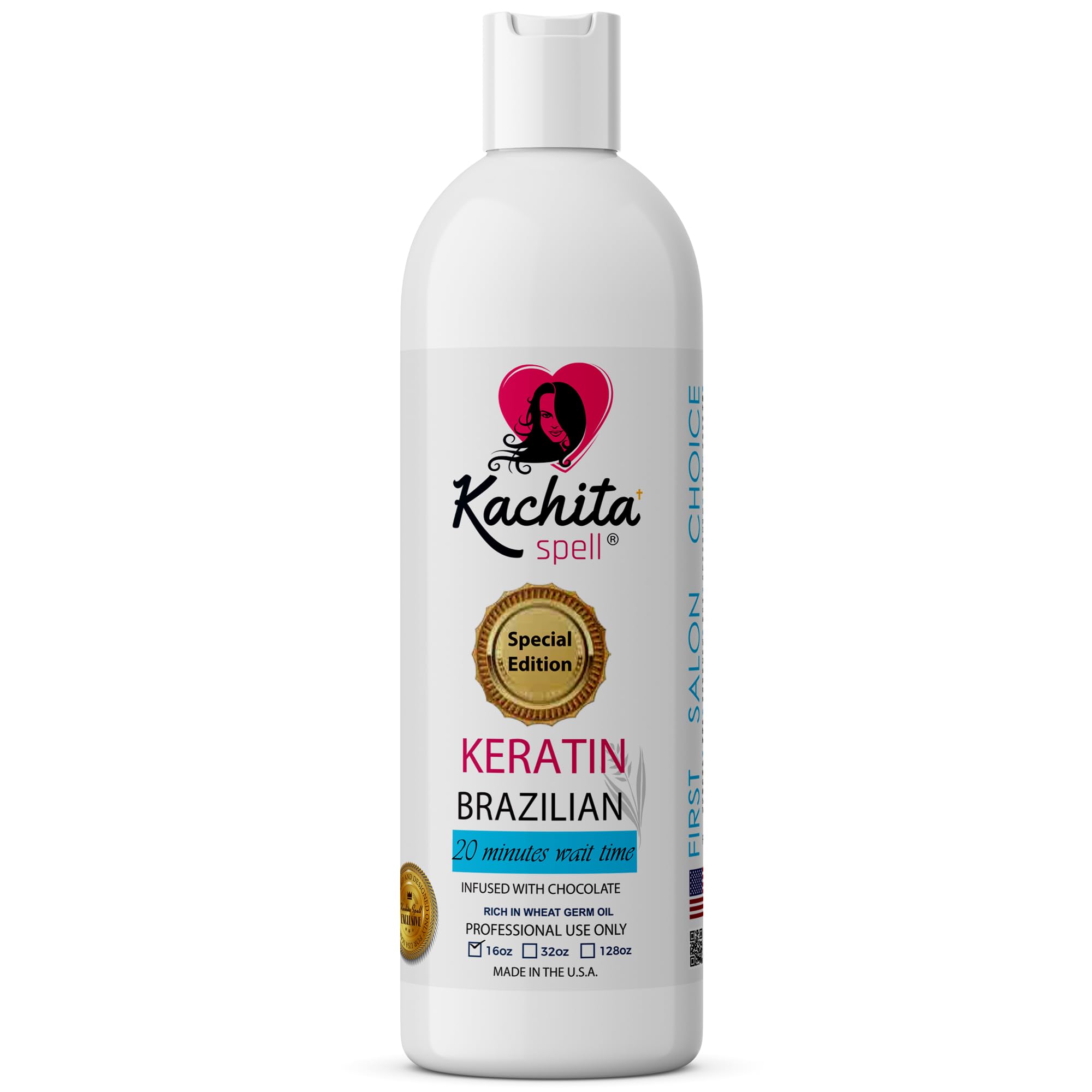 Kachita Spell keratina chocolate, bote de 16 oz, tratamiento profesional para cabello liso y suave.