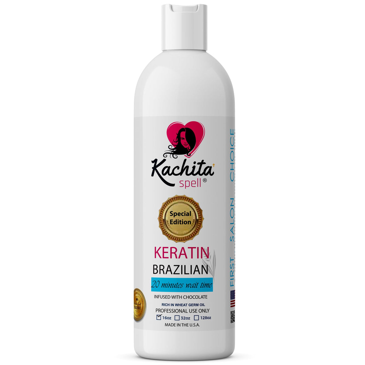 Kachita Spell keratina chocolate, bote de 16 oz, tratamiento profesional para cabello liso y suave.