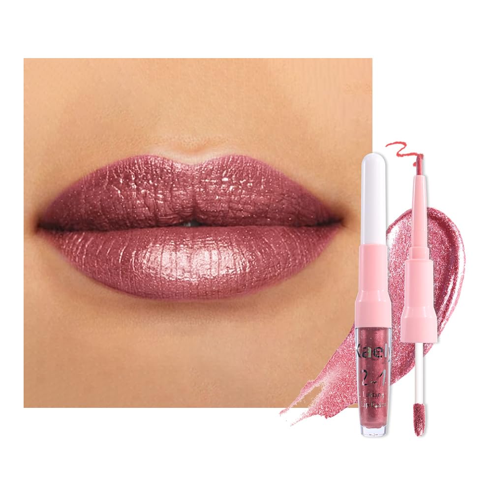 Delineador labial y labial metalico mauve de Kaely para delineado preciso y color duradero