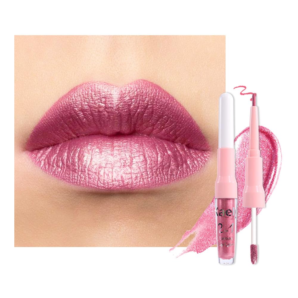 Kaely lápiz labial-doble-extremo metálico, delineado preciso para un look completo.