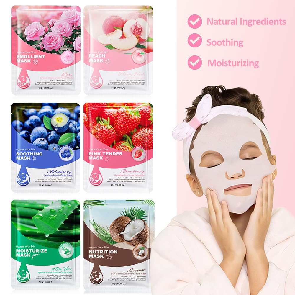 Mascarillas faciales Kaely para niños, pack de variedades 02, nutrición ligera para la piel.