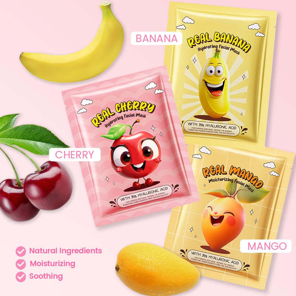 Kaely mascarillas de fruta para niños: paquete trasero con instrucciones fáciles.