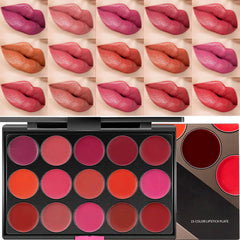 Kaely paleta labiales rojo mate 15 colores abierta, ideal para exploración de tonos