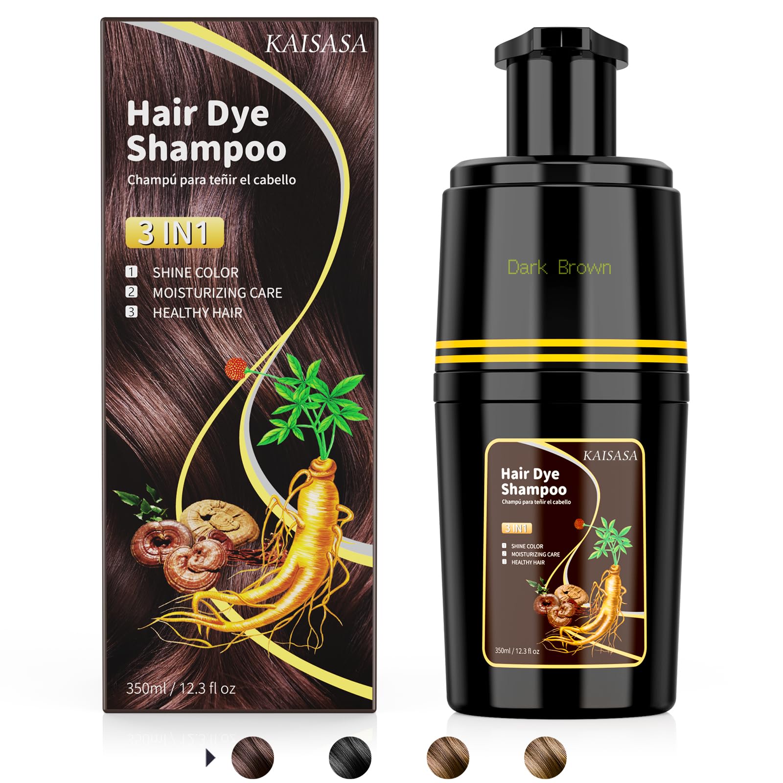 KAISASA champú-tinte 3 en 1 durante la aplicación con espuma suave para colorear canas