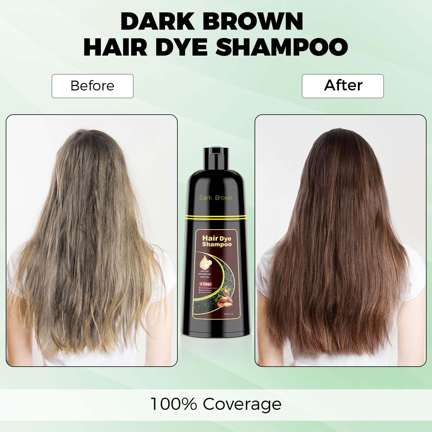 KAISASA champú-tinte envase frontal, color marrón oscuro para hombres y mujeres