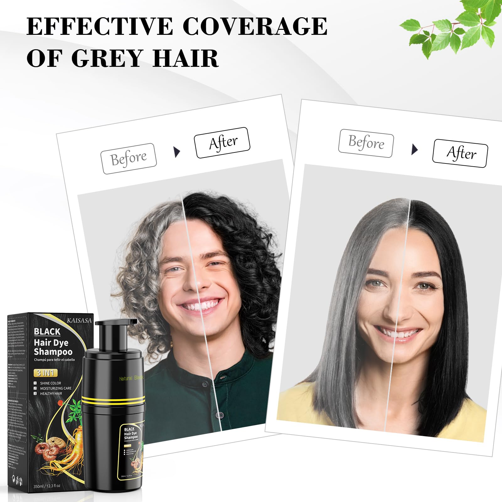 KAISASA champú tintura negro aplicación rápida para look negro en minutos.