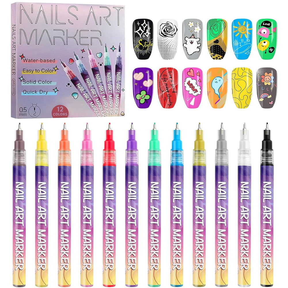 Kalolary bolígrafos para uñas, 12 colores intensos para diseños creativos.