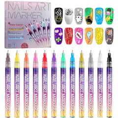 Kalolary bolígrafos para uñas, 12 colores intensos para diseños creativos.