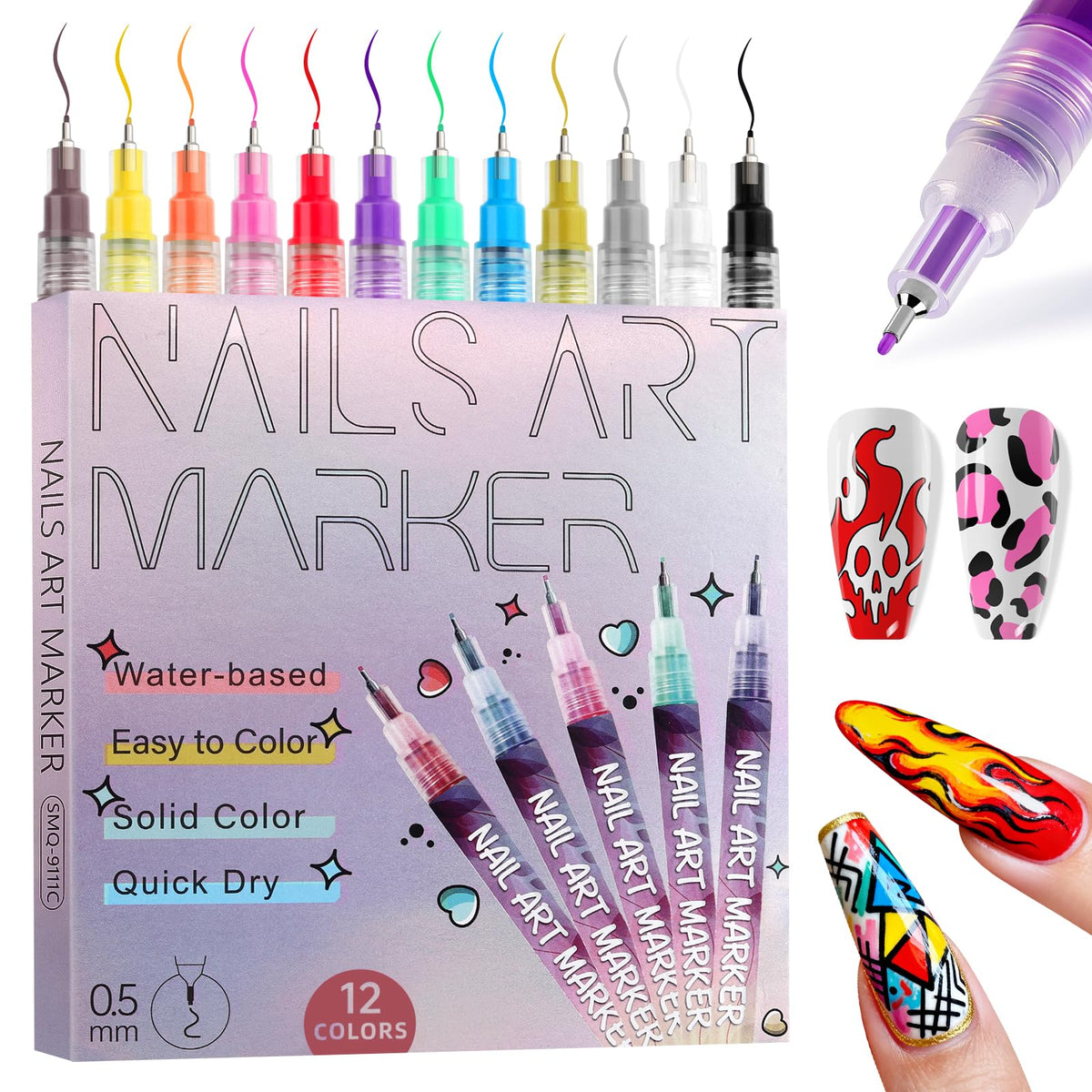 Kalolary set de plumas arte uñas 12 colores para diseños creativos