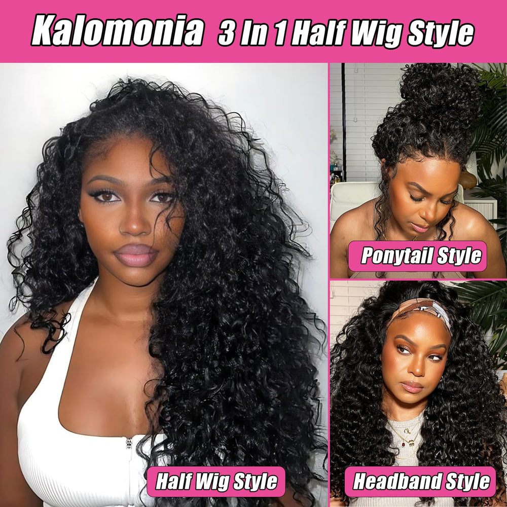 Kalomonia media-peluca rizo profundo 16in, estilo cola de caballo para looks rápidos.