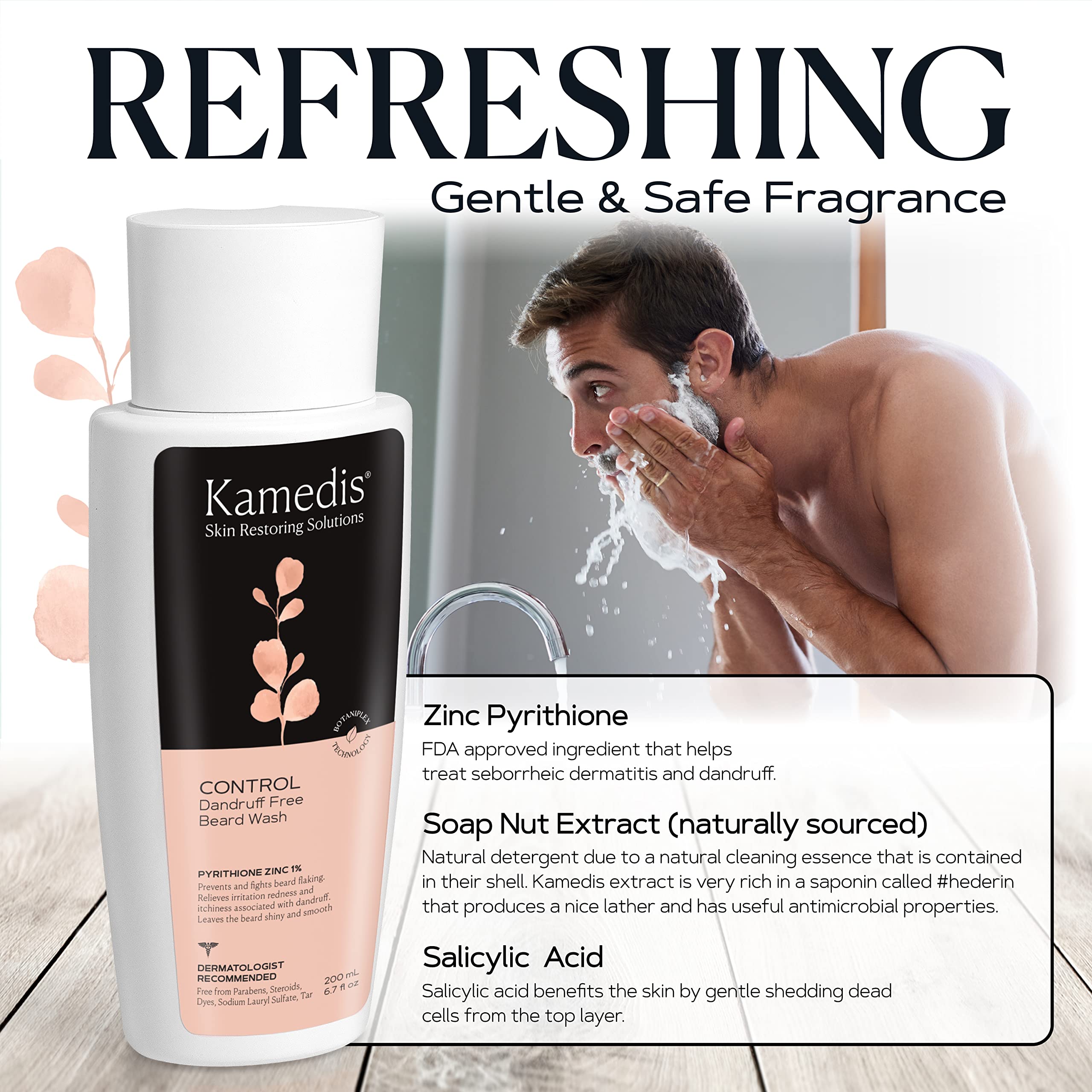 KAMEDIS Beard Wash aplicación rápida, deja sensación fresca tras el lavado.
