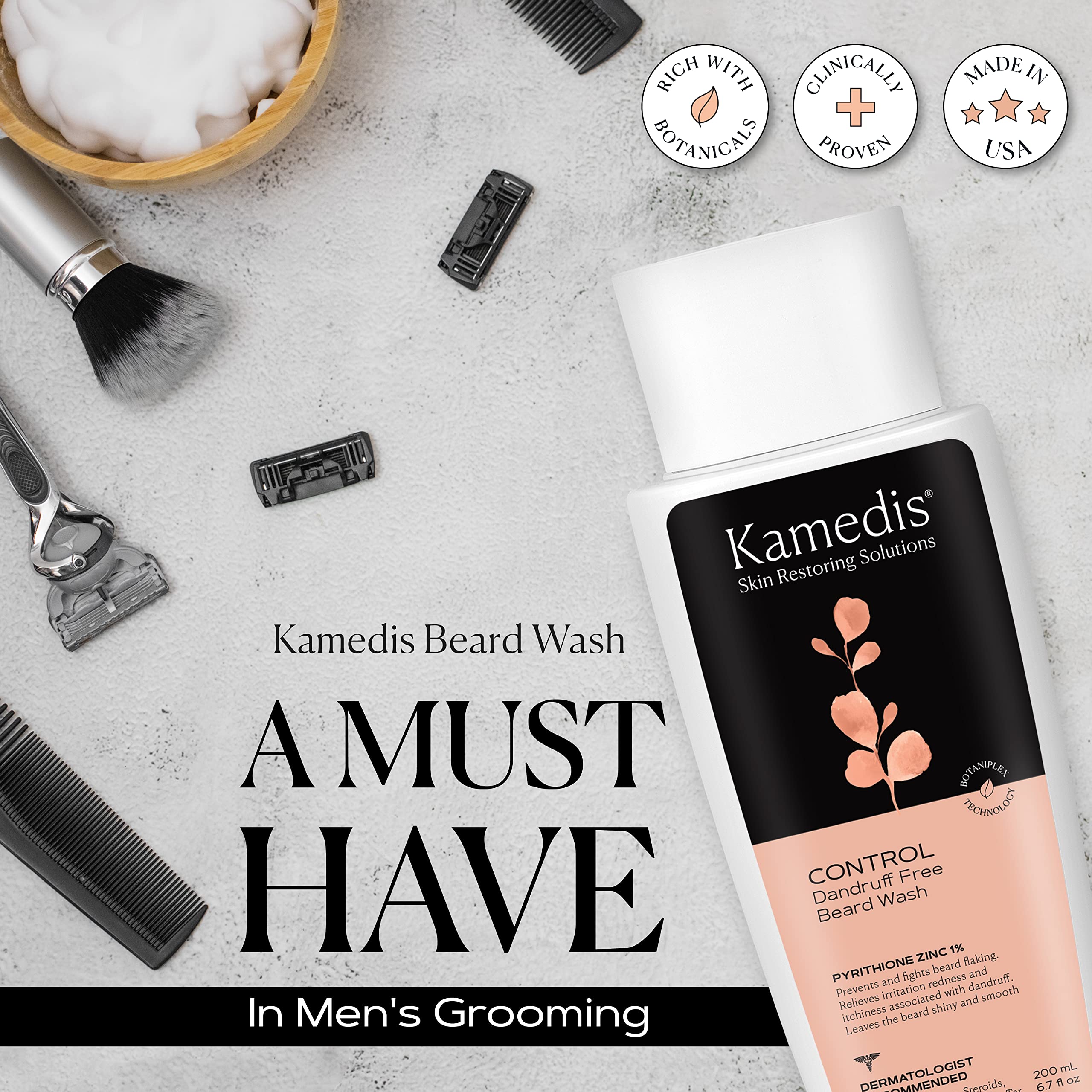 KAMEDIS Beard Wash uso facial y de barba para controlar la caspa.