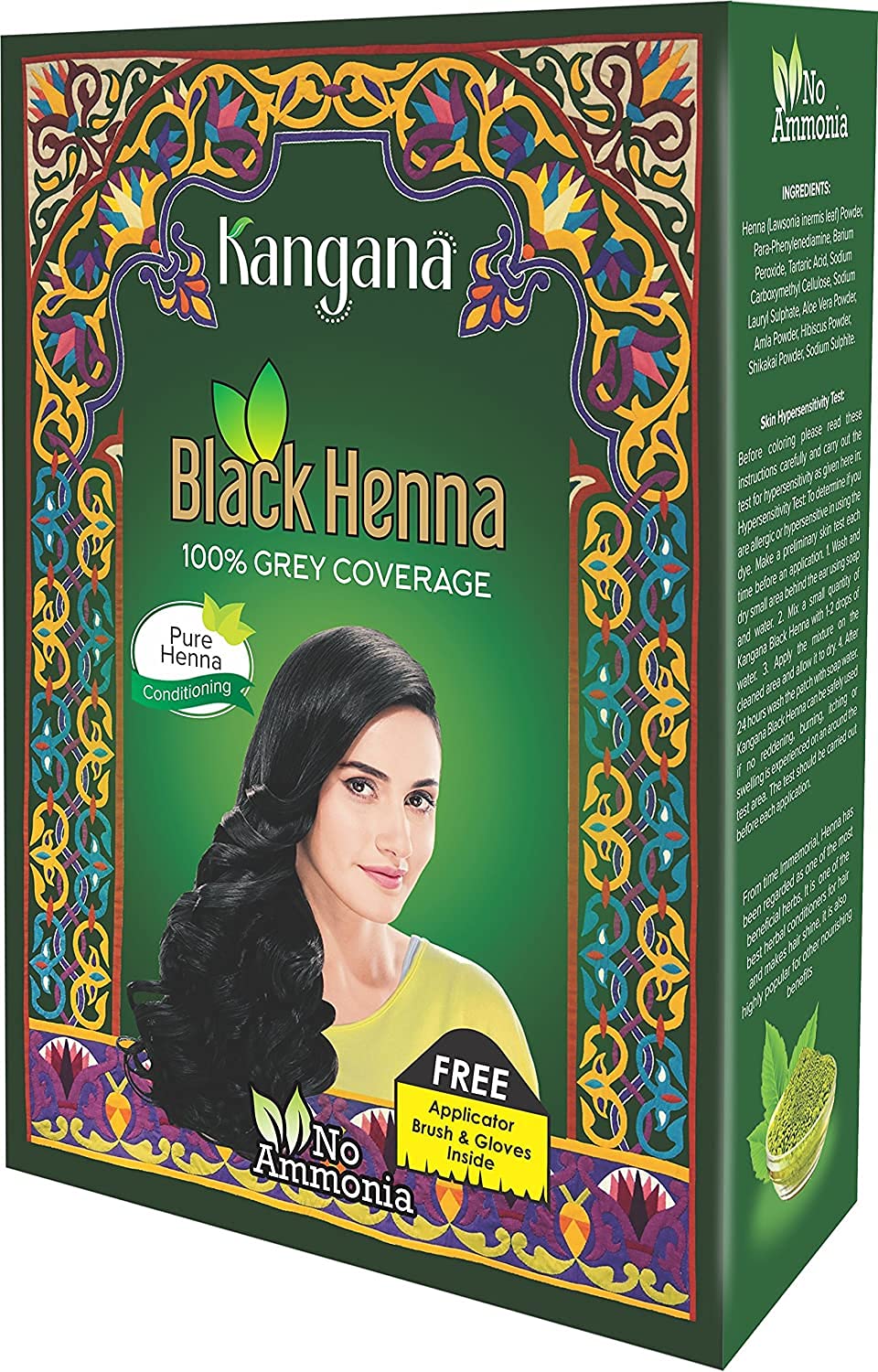 Kangana Henna Negro: envase y empaque, coloración lista para usar.
