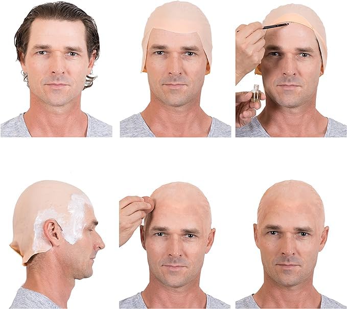 Gorro calvo Kangaroo de látex beige, compatibilidad con maquillaje para tono natural.