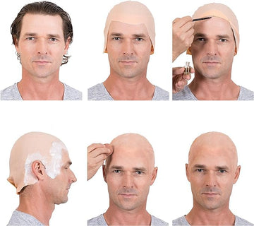 Gorro calvo Kangaroo de látex beige, compatibilidad con maquillaje para tono natural.