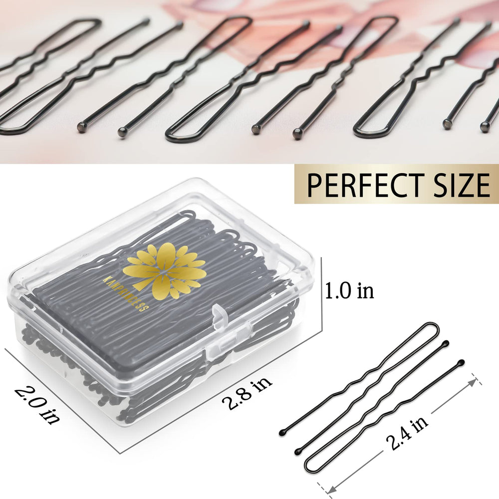 KANPRINCESS pinzas U con estuche transparente, listas para peinados rápidos y seguros.