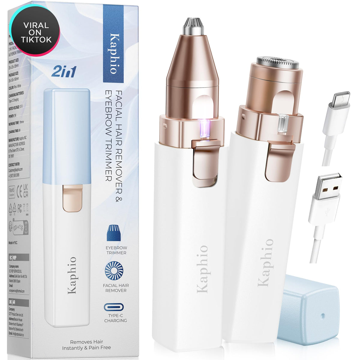 KAPHIO rasuradora facial 2 en 1 para mujer azul, depilación suave y precisa.