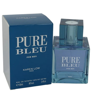 Karen Low Azul Puro, botella elegante con fragancia fresca para hombres.