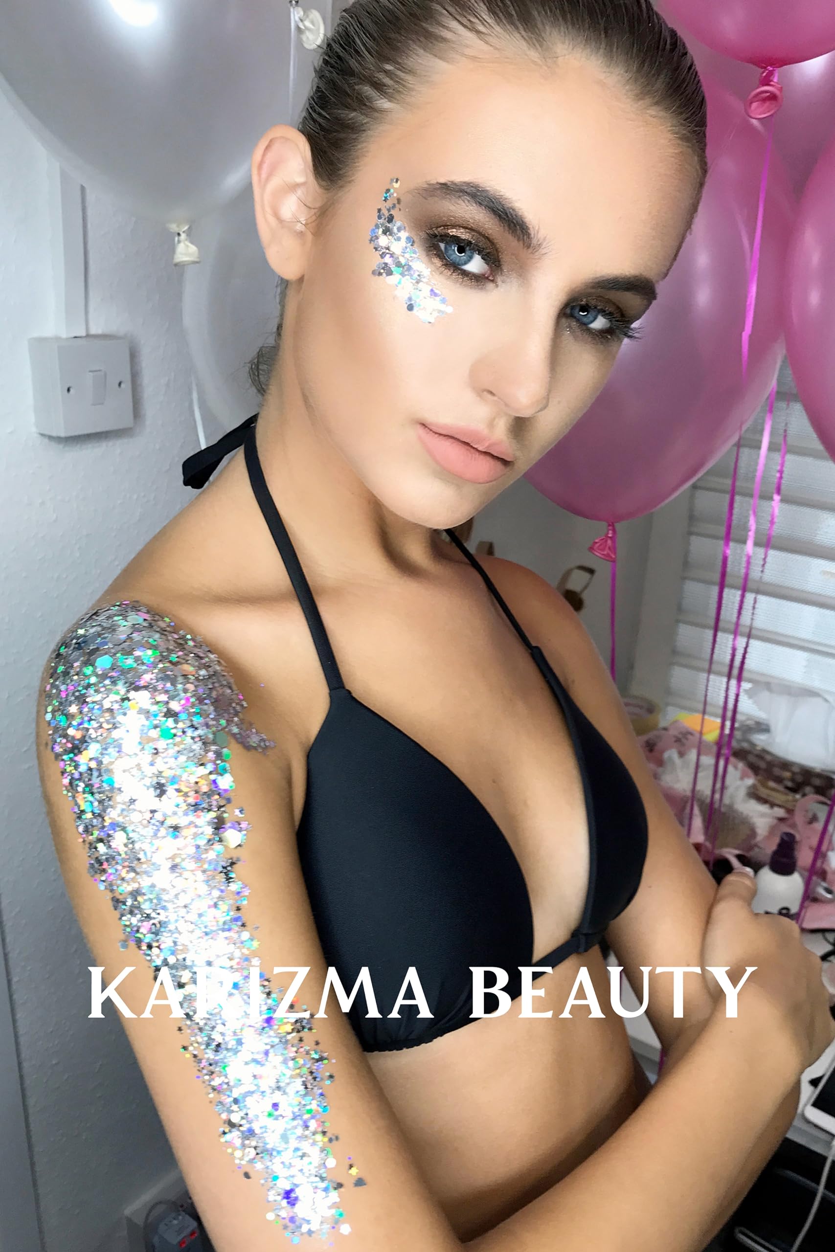 KARIZMA Brillo iridiscente para piel, ideal para destacar rasgos en festivales.