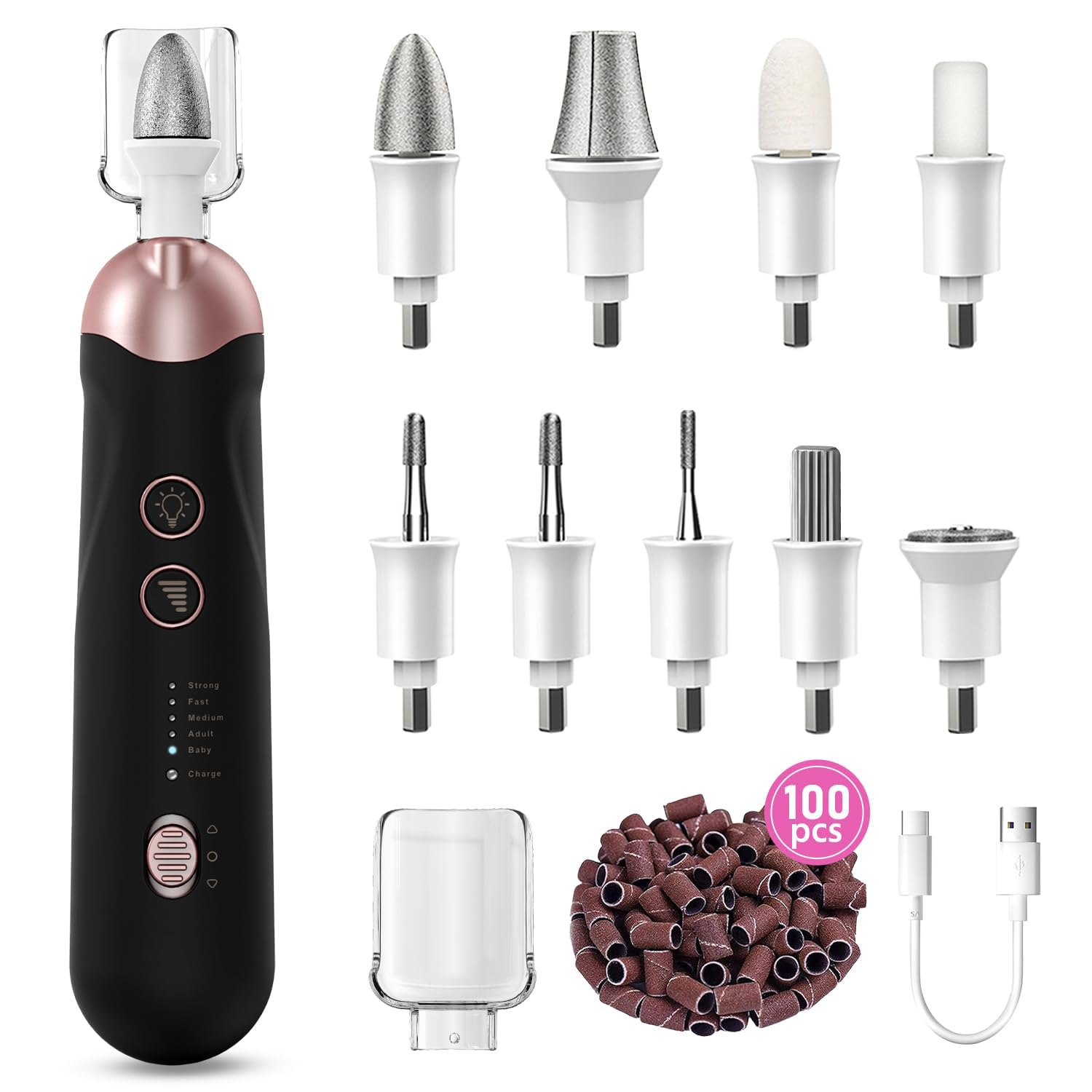 Karrong kit manicura y pedicura 9 en 1 con mango ergonómico para uso cómodo en casa.