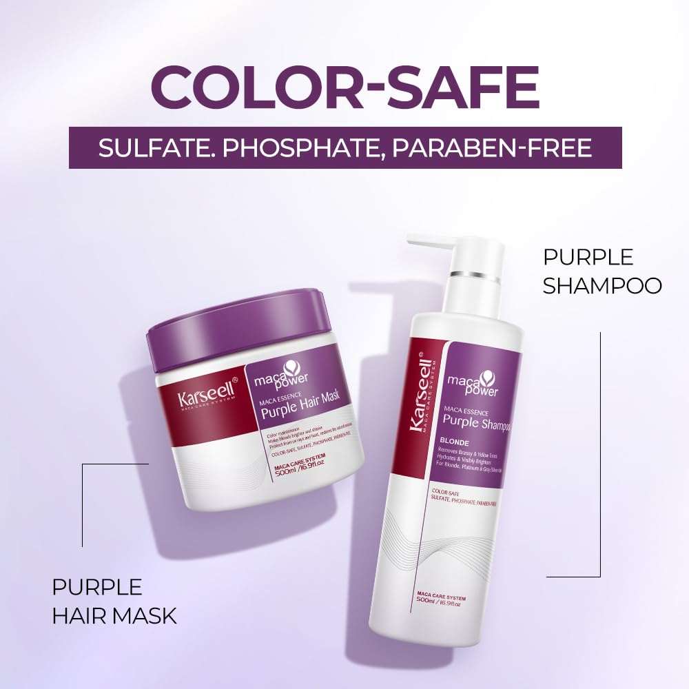 Karseell Maca Power Purple Shampoo – bouteille, lutte contre les reflets jaunes