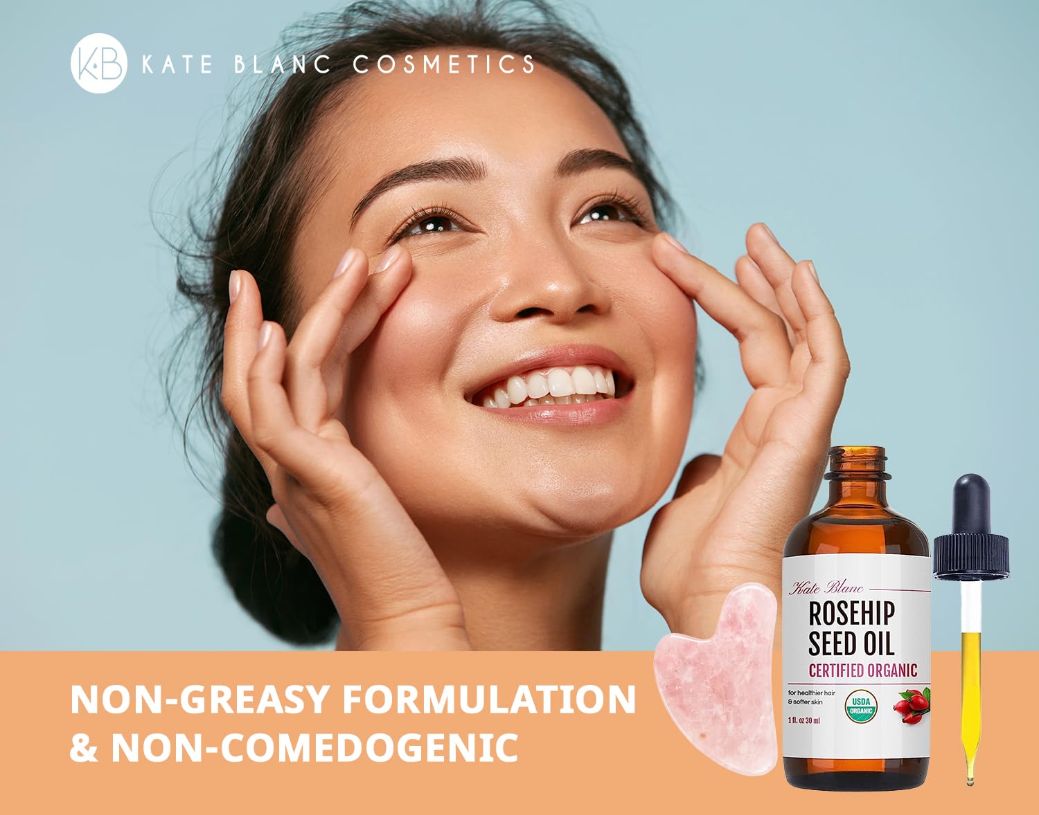 Kate Blanc Cosmetics aplicacion aceite rosa mosqueta para masaje facial.