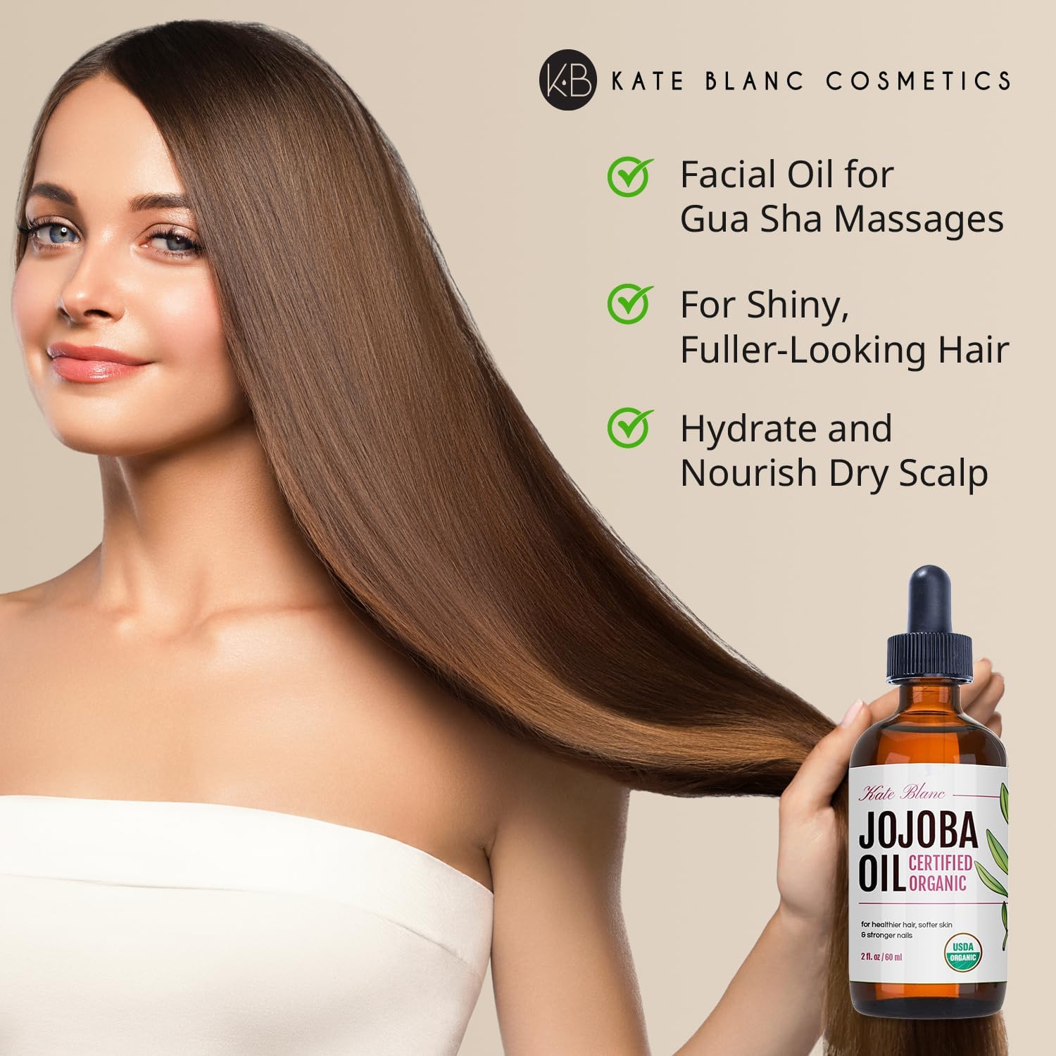 Aplicación en piel: aceite de jojoba de Kate Blanc se absorbe rápidamente.