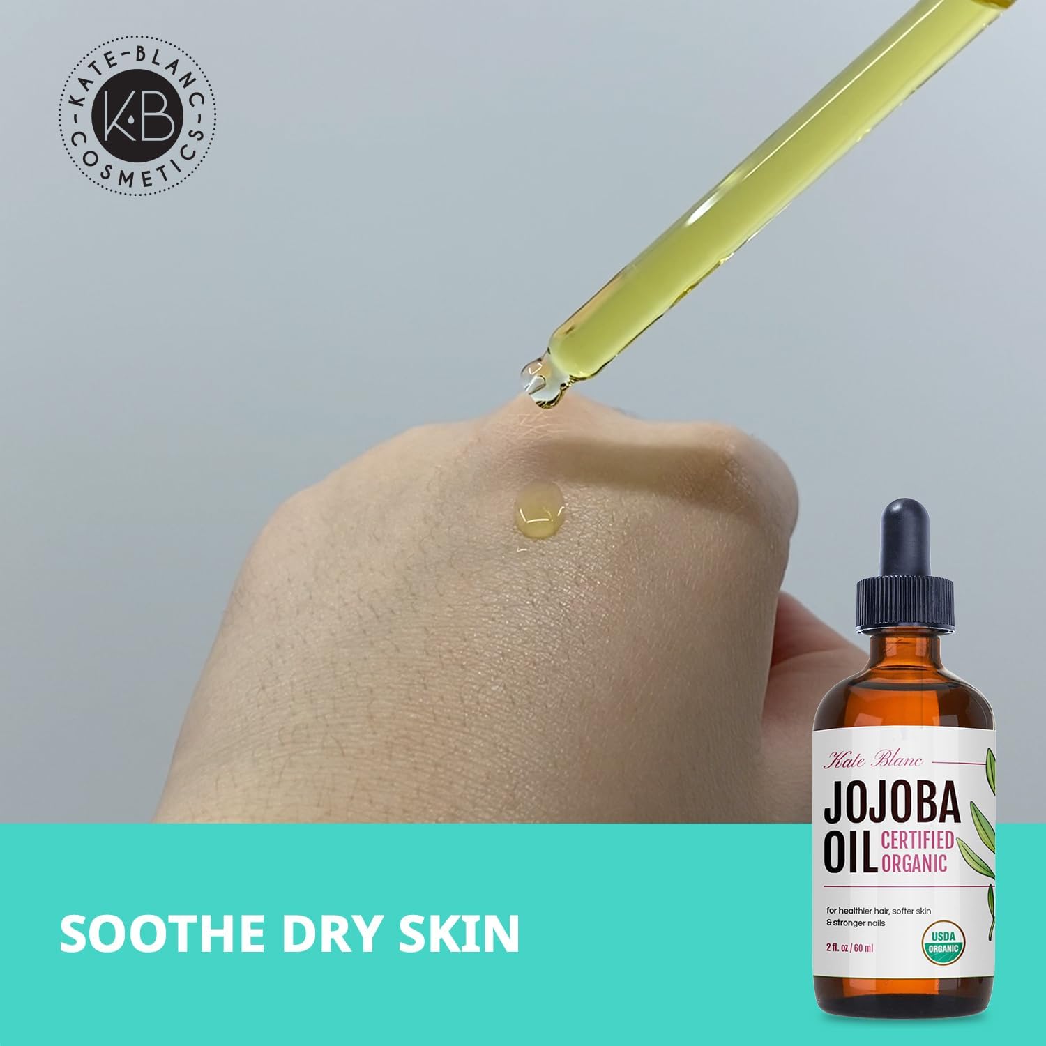 Envase de vidrio ámbar: preserva la pureza del aceite de jojoba Kate Blanc.