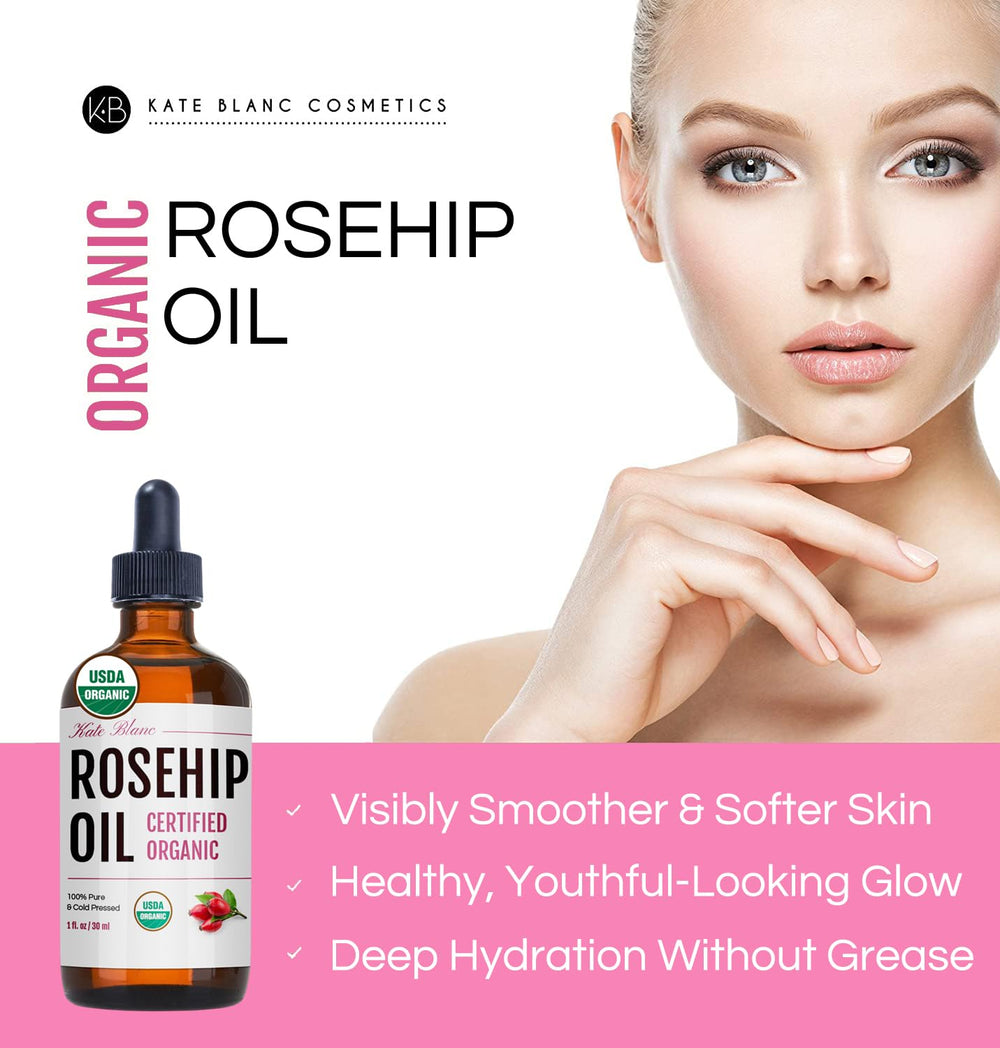 Kate Blanc Cosmetics Aceite Rosa Mosqueta – gotero para dosificación precisa y absorción rápida.