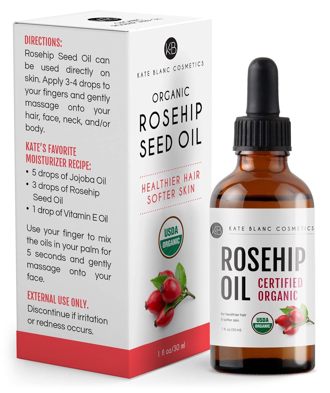 Kate Blanc Cosmetics Aceite Rosa Mosqueta – envase orgánico para uso responsable y eficiente.