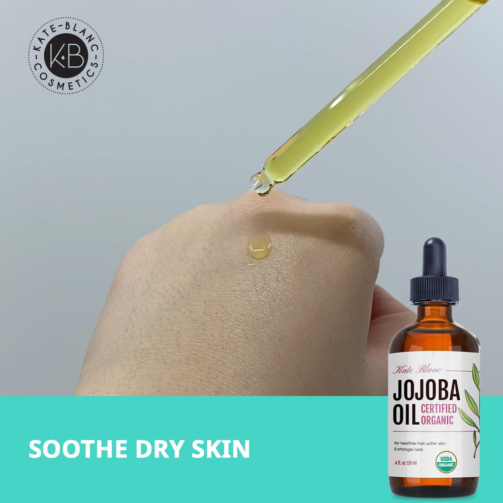 Kate Blanc Cosmetics aceite de jojoba envase de vidrio ámbar que conserva la pureza