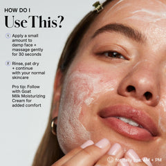Rostro recibiendo limpieza con Goat Milk Cleanser de Kate Somerville.