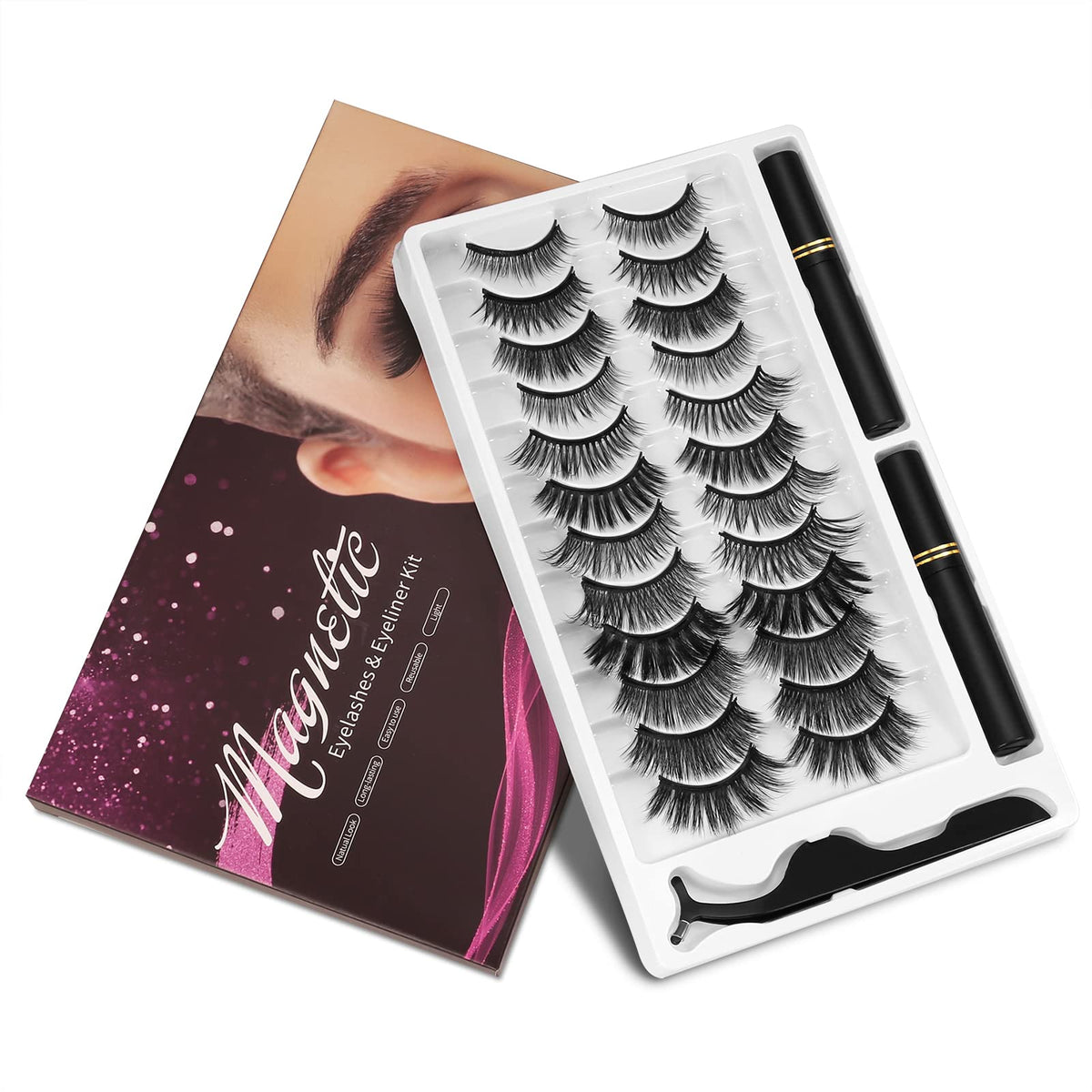 Pestañas magnéticas KATGE en kit para un look natural sin pegamento.